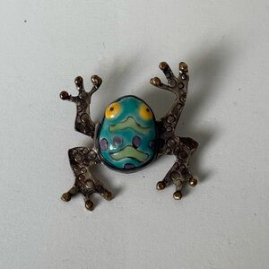 Sterling Colorful Frog Brooch